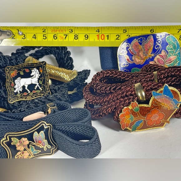 Vintage Cloisonne Chinese Belt Bundle Buckles Belts Flowers Butterflies Unicorn main image 4